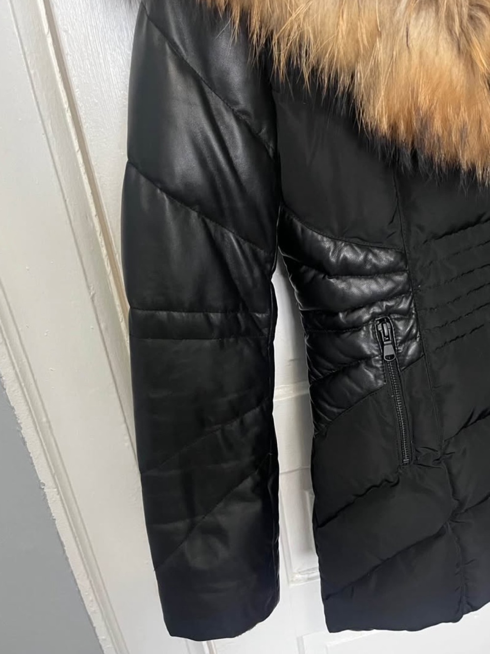 DANIER Black Down Puffer Jacket with Real Raccoon Fur Hood - Picture 6 of 9